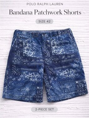 Polo Ralph Lauren Patchwork Bandana Shorts Size 42 Blue Denim